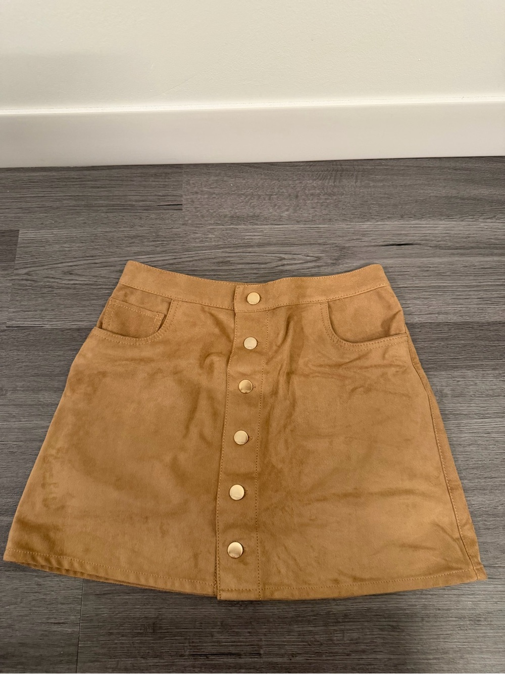 Express Tan Button-Front A-Line Mini Skirt